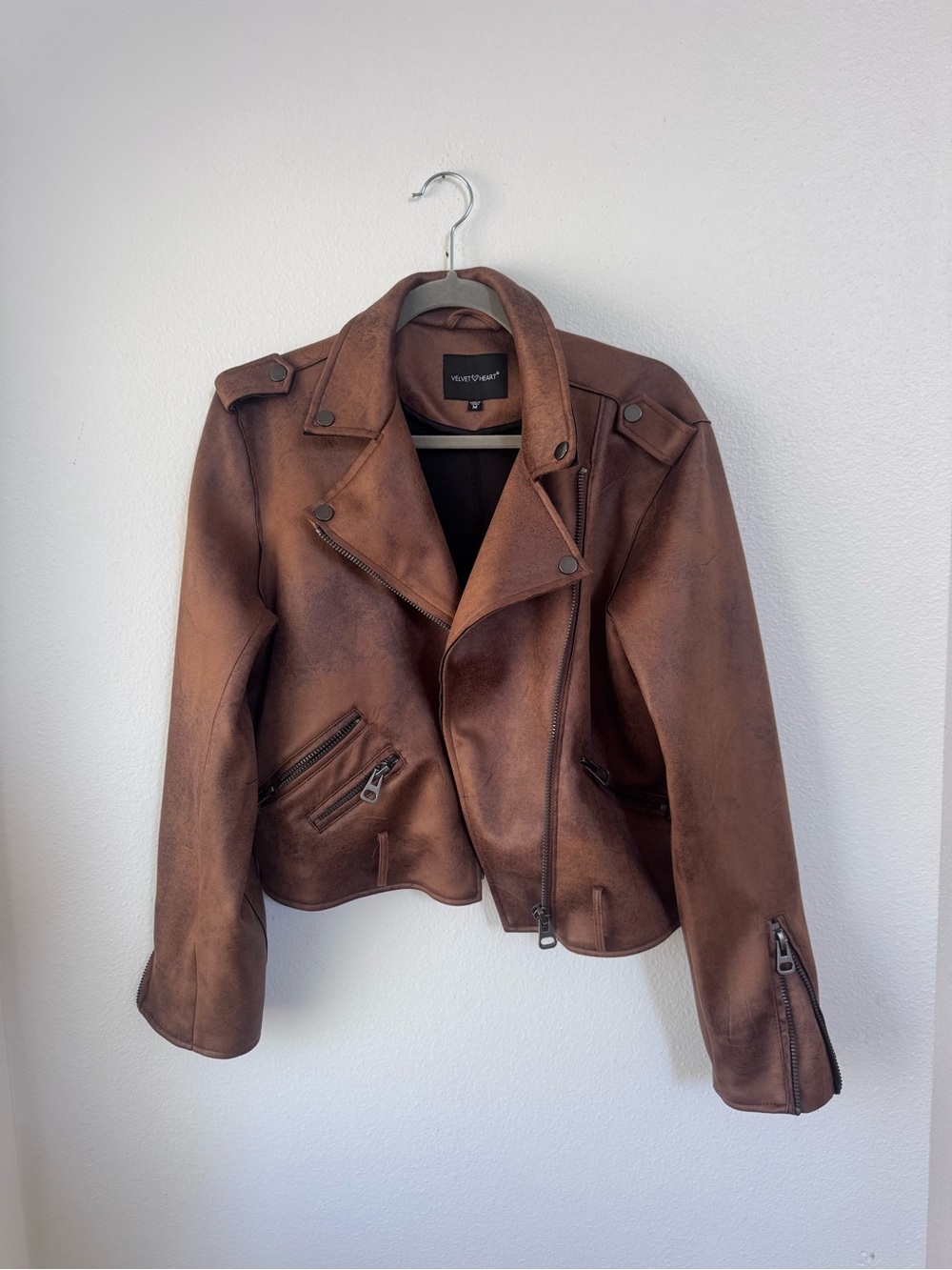Velvet Heart Brown Faux Leather Moto Jacket